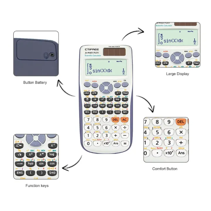 Calculatrice Scientifique CTIFREE fx-991ES PLUS – 417 Fonctions, Affichage 4 Lignes, Design Pliable