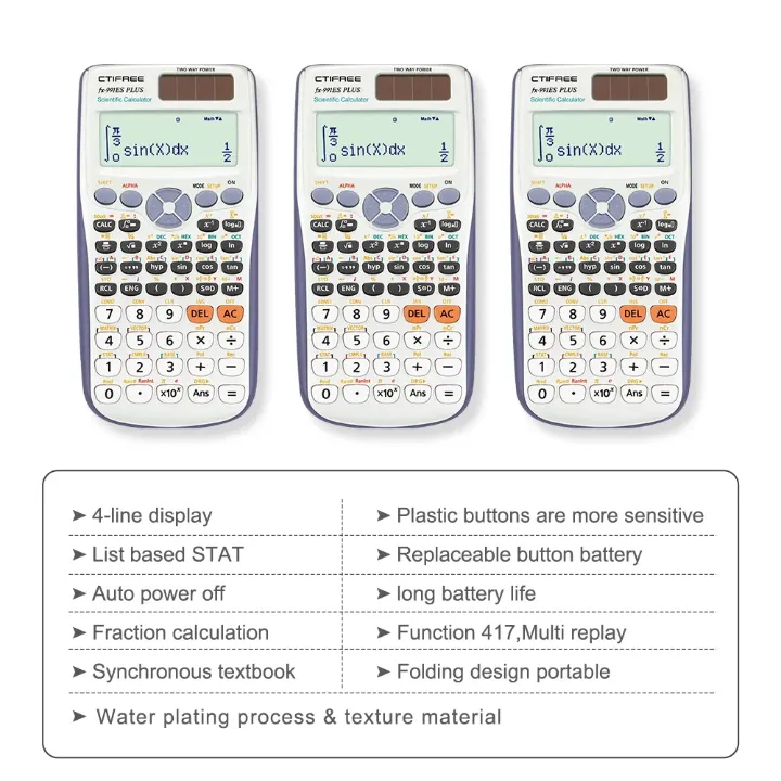 Calculatrice Scientifique CTIFREE fx-991ES PLUS – 417 Fonctions, Affichage 4 Lignes, Design Pliable