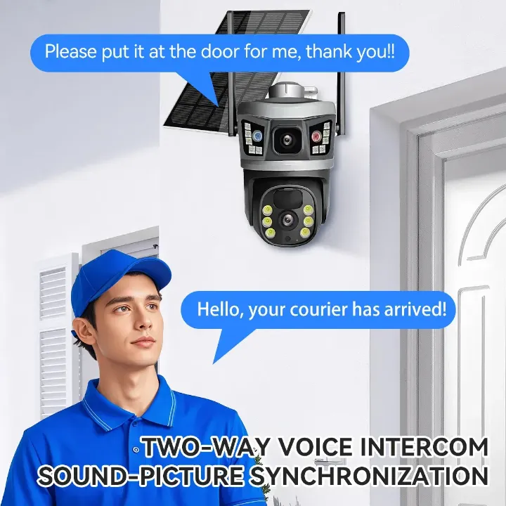 Caméra de Surveillance 4G & Wi-Fi 2K Quad HD avec Panneau Solaire – Vision Nocturne, Détection de Mouvement & Audio Bidirectionnel