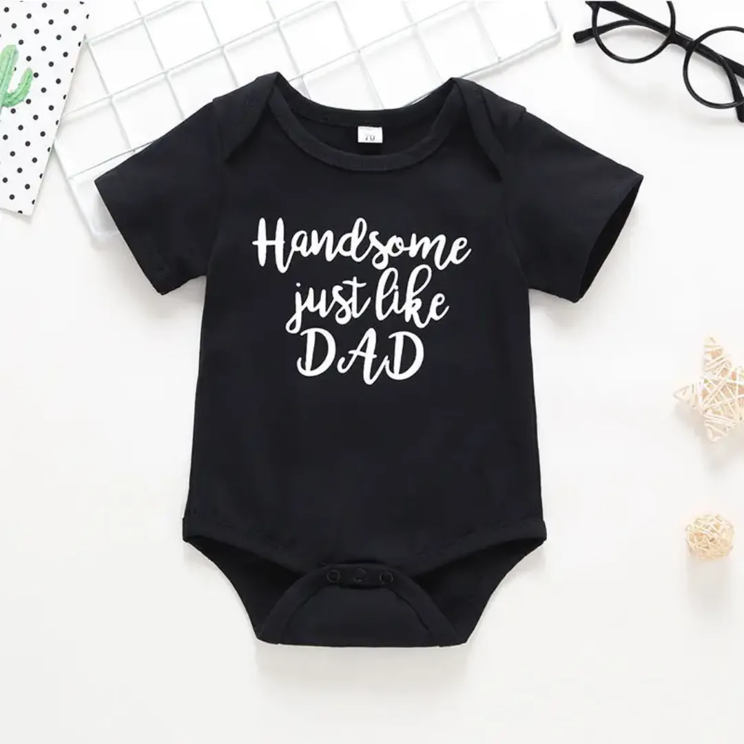 Ensemble Bébé 3 Pièces "Handsome Just Like Dad" – Noir et Blanc