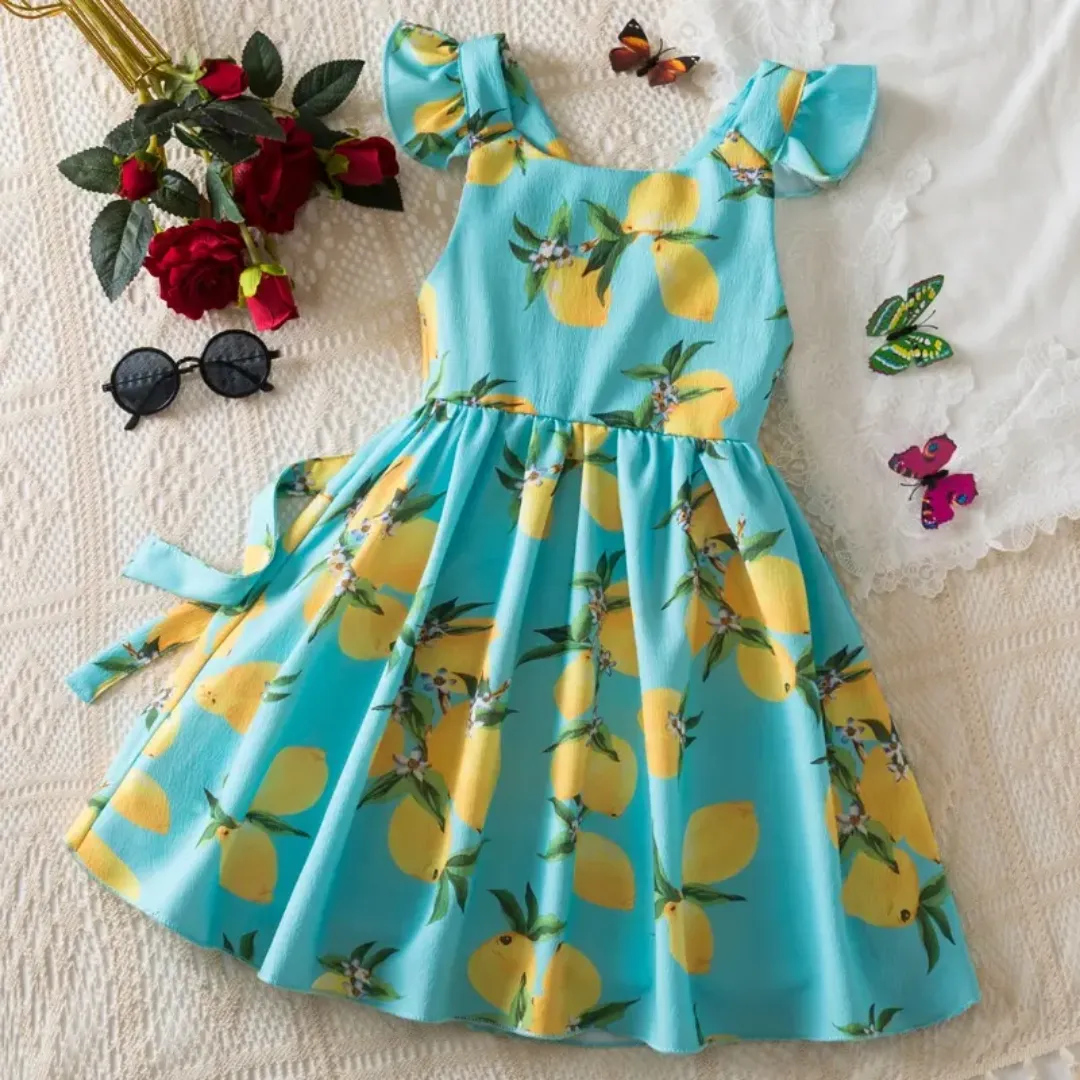 Nom du produit : Robe d’été pour fille à imprimé citron