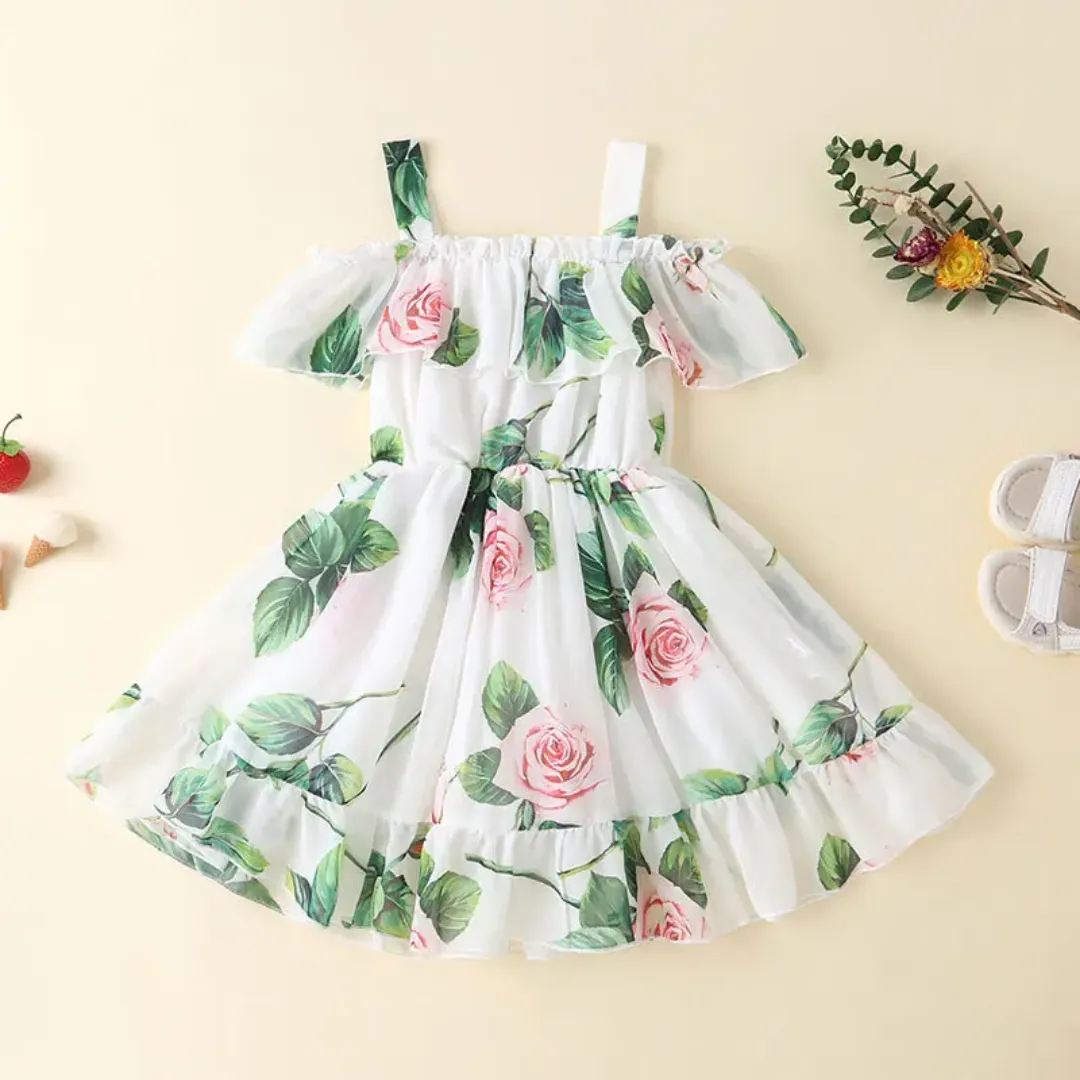 Robe Fille à Bretelles – Imprimé Floral Romantique