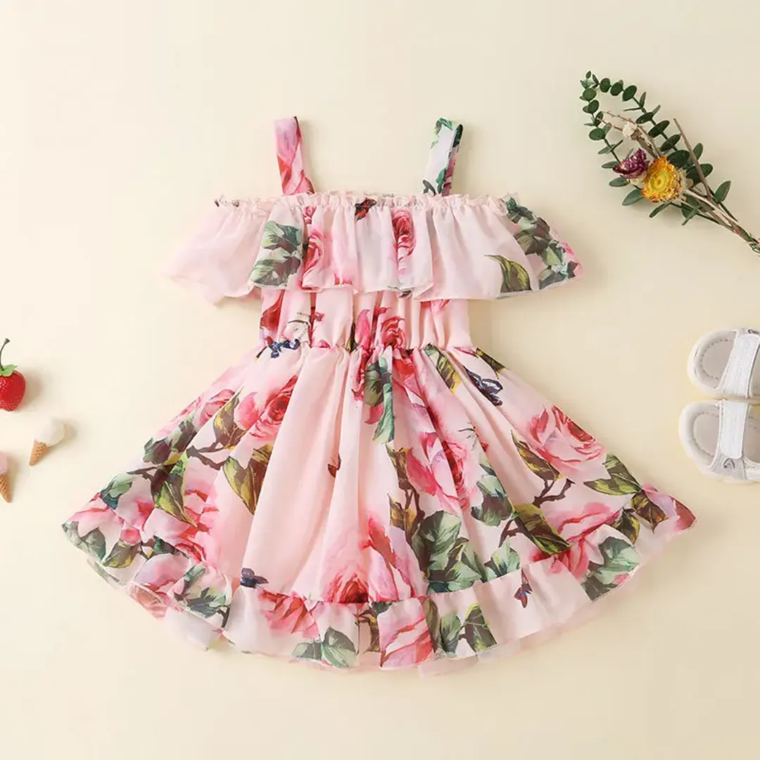 Robe Fille à Bretelles – Imprimé Floral Romantique