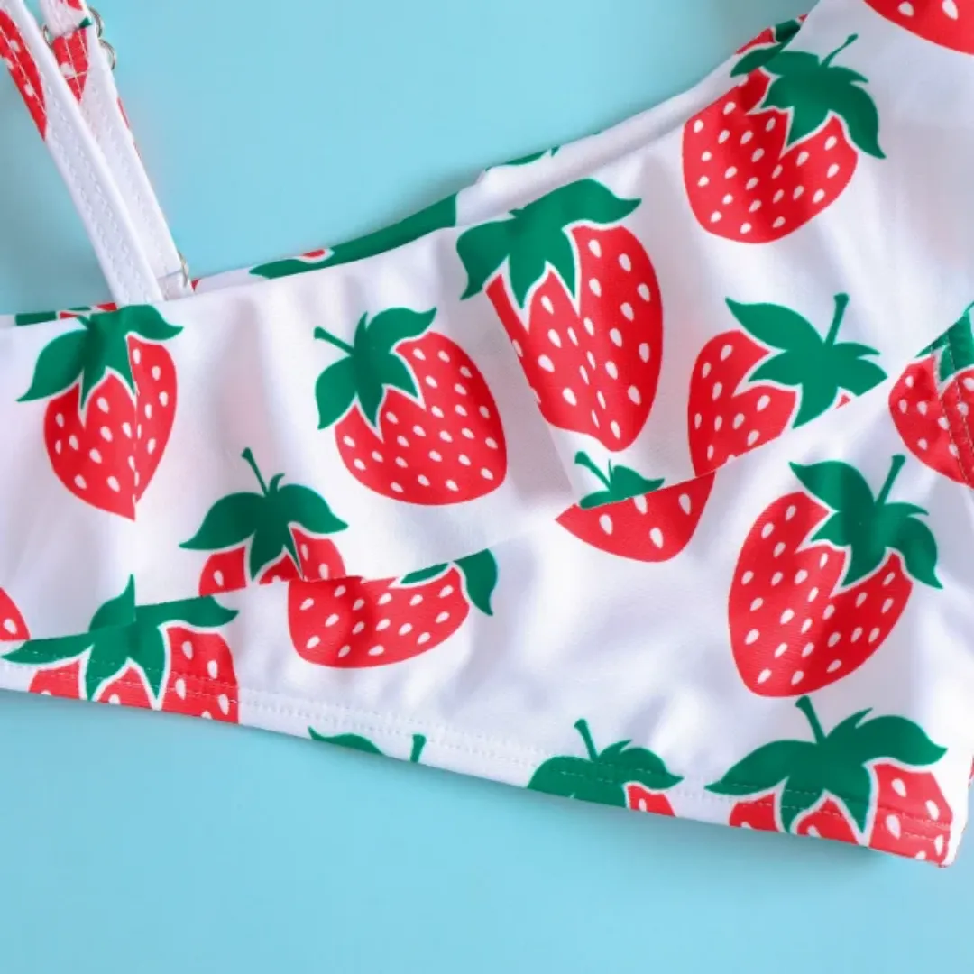 Bikini fille à volants – Motif fraises