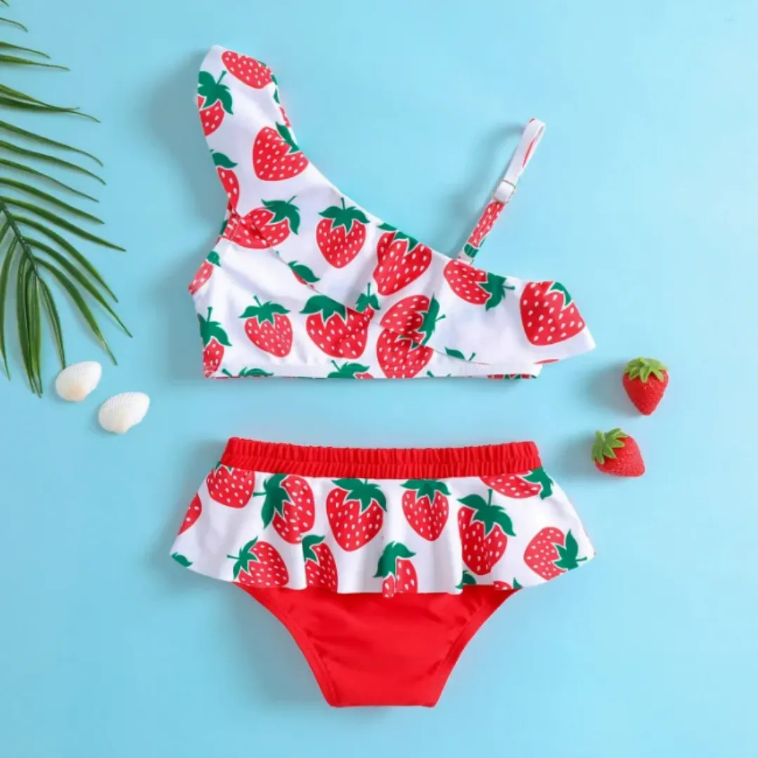 Bikini fille à volants – Motif fraises
