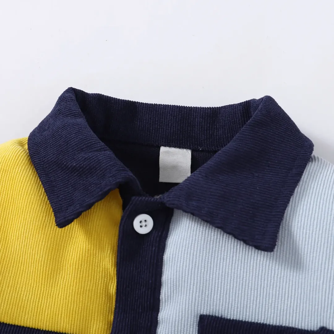 Chemise à manches longues pour enfants – style patchwork coloré en velours côtelé