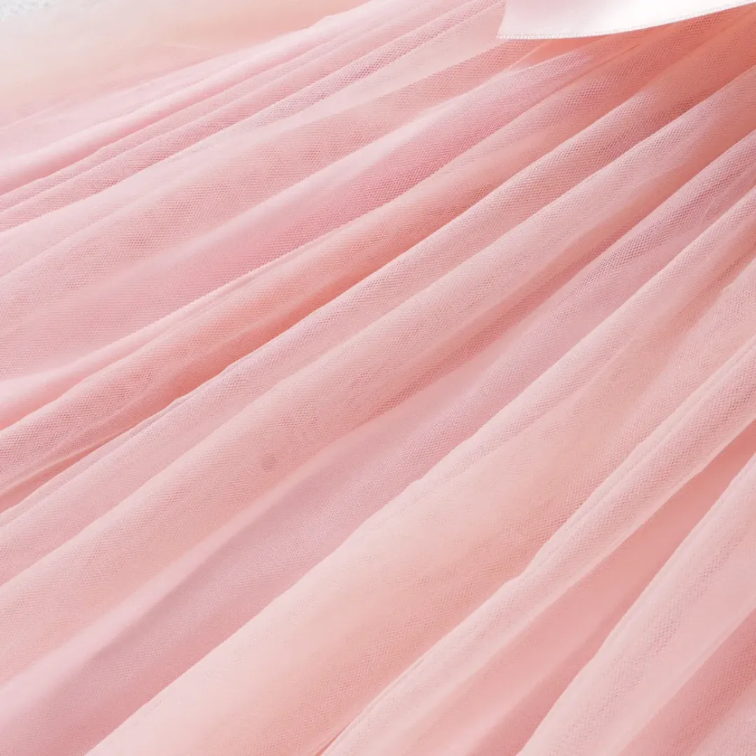 Robe Fille Élégante à Manches Longues – Haut Floral & Jupe en Tulle avec Nœud