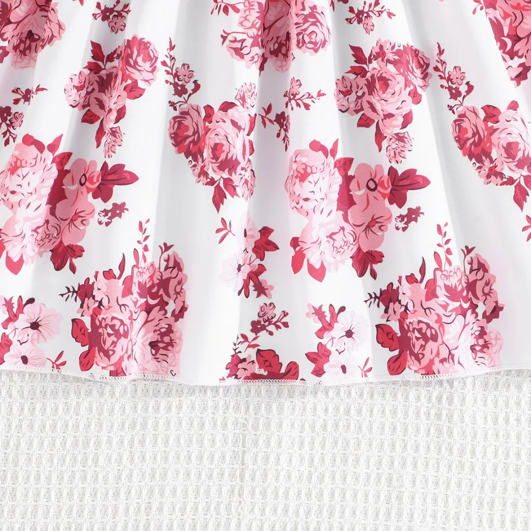 Robe Fille Été Rose à Volants – Haut Uni & Jupe Fleurie avec Nœud