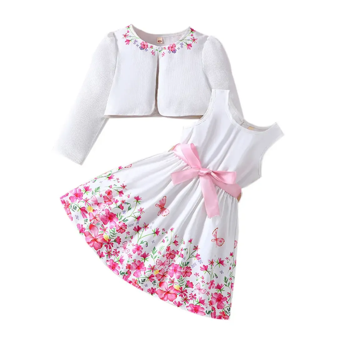 Ensemble robe fille fleurie avec boléro – Élégance printemps/été