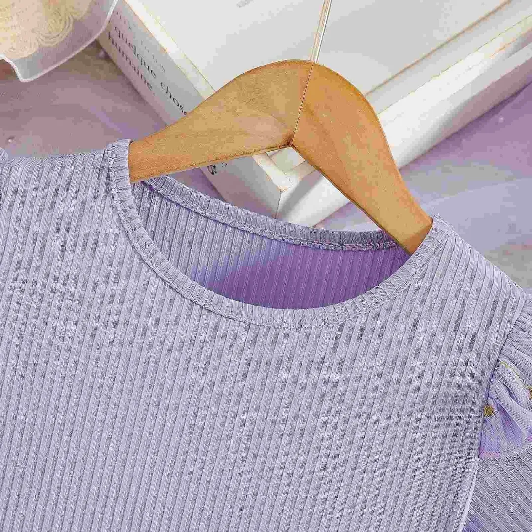 Robe princesse fille en tulle brodé – Couleur lavande
