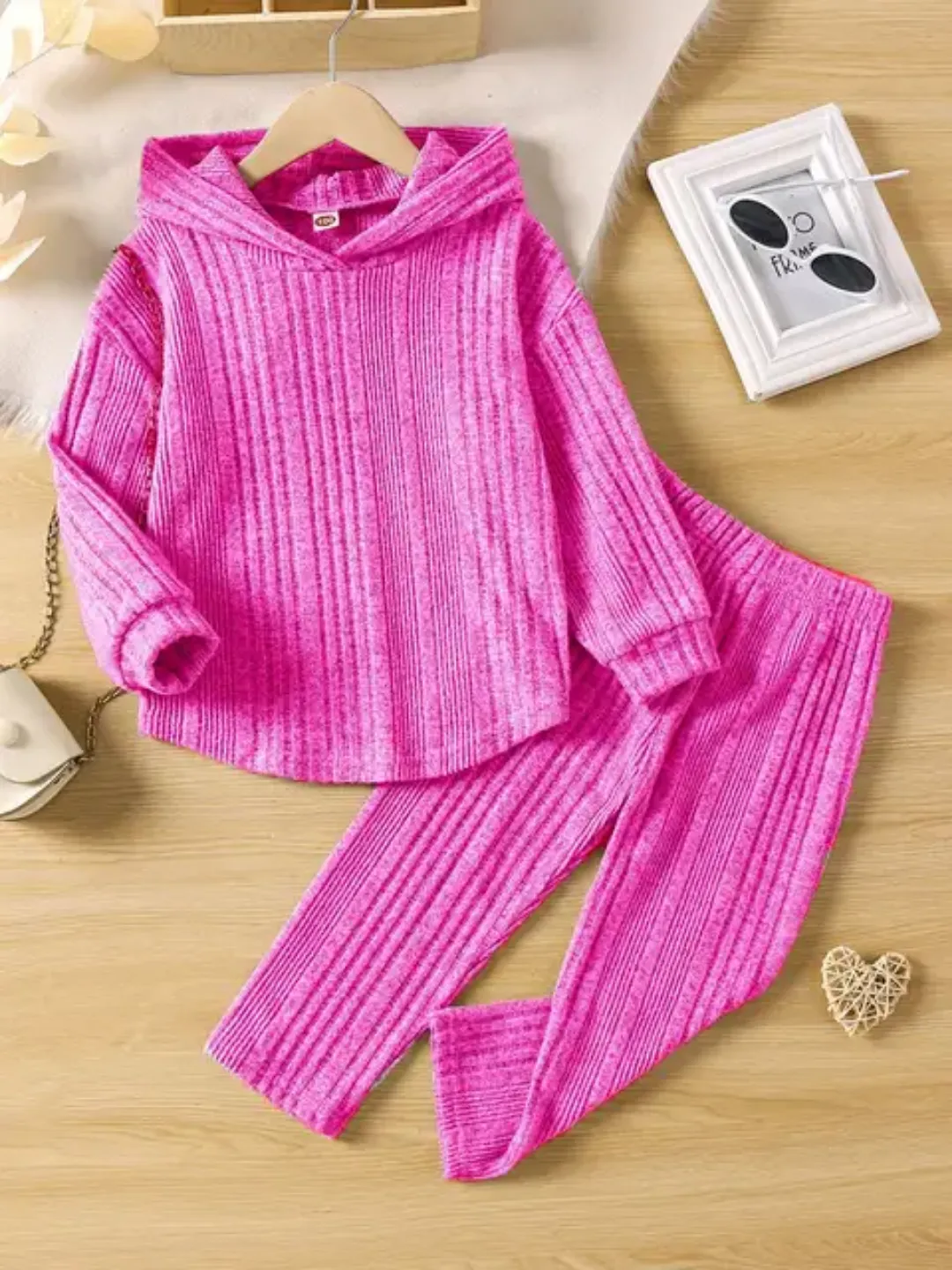 Ensemble fille 2 pièces en velours côtelé avec capuche