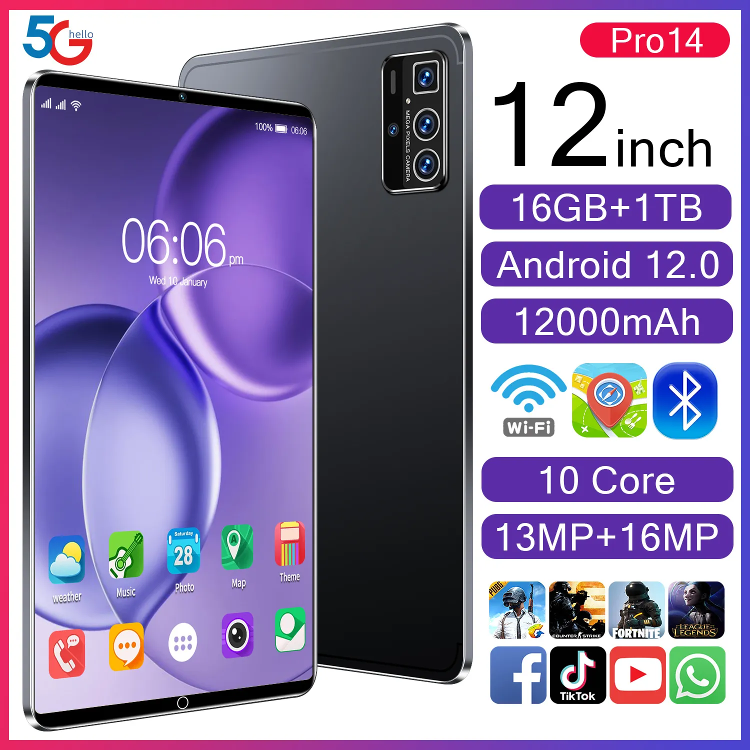 2025 Global 14 Pro Table PC personnalisé 16GB + 1TB tablette Android 12 pouces double SIM