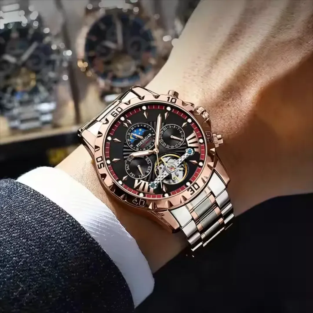 POEDAGAR 1410 Tourbillon de Luxe Mécanique Phase de Lune 30M Étanche Montre Automatique pour Hommes
