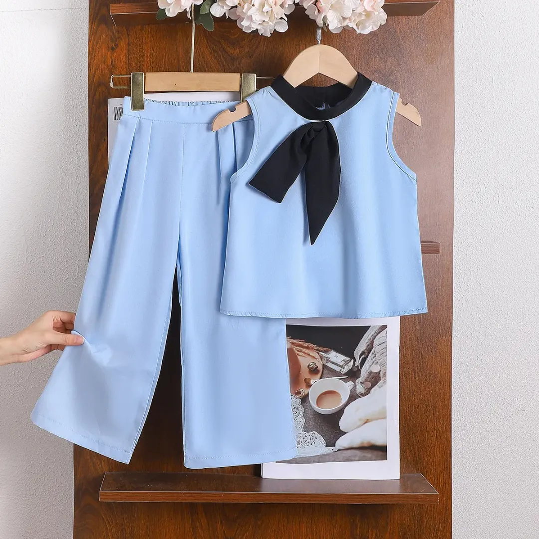 Ensemble élégant d'été pour filles : haut sans manches et pantalon long