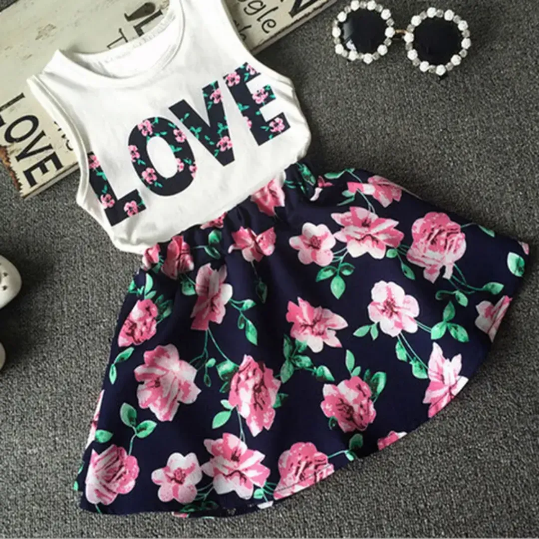 Ensemble Robe Fleurie pour Filles - Haut et Jupe Courte