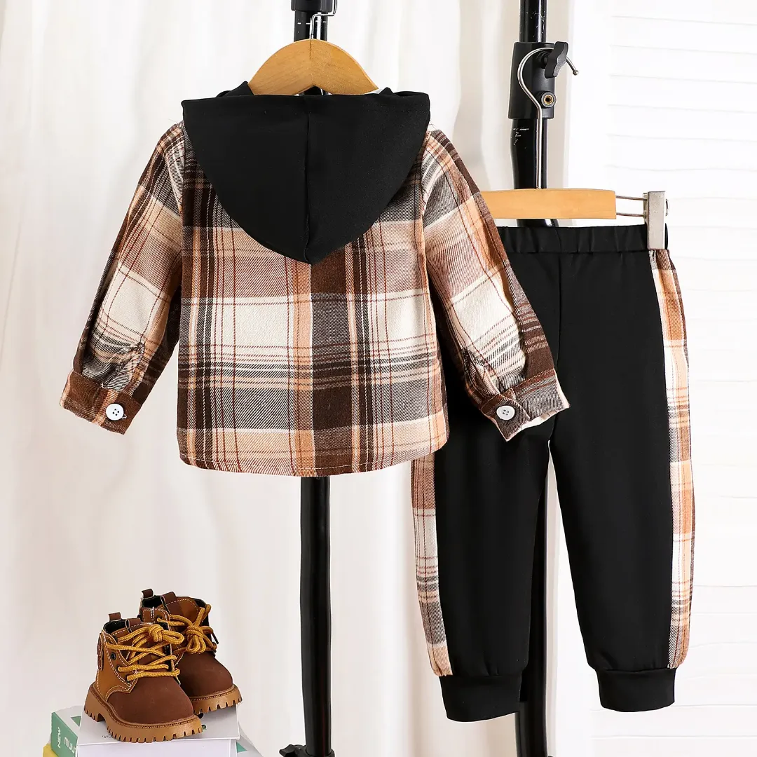 Ensemble veste et pantalon de jogging à carreaux pour garçons