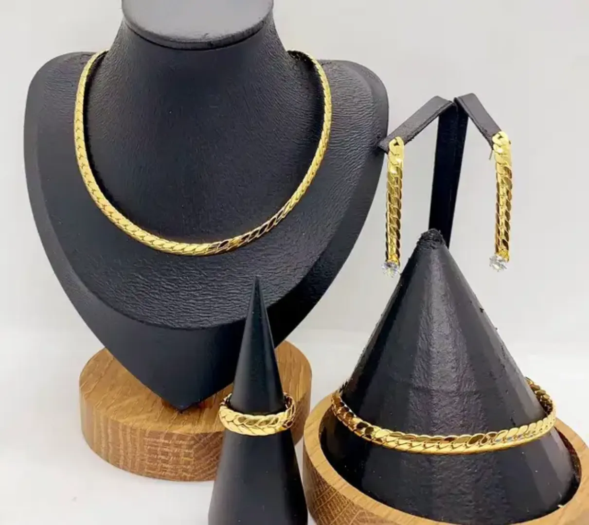 AFXSION-Collier chaîne serpent en acier inoxydable plaqué or 18 carats, ensemble de bijoux bracelet et boucles d'oreilles