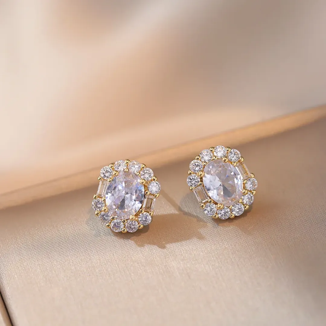 Ensemble de bijoux classique en acier inoxydable plaqué or fleur Zircon Design pendentif collier et boucle d'oreille pour cadeau