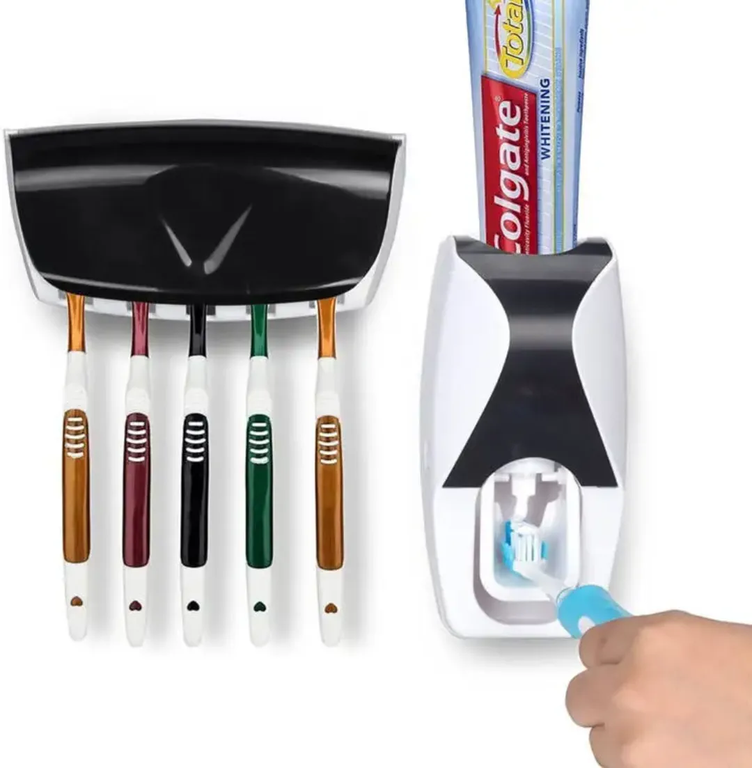 Ensemble distributeur de dentifrice mural anti-poussière pour famille