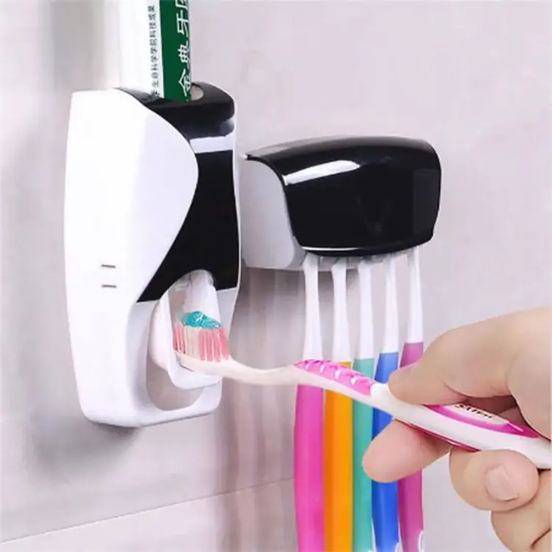 Ensemble distributeur de dentifrice mural anti-poussière pour famille