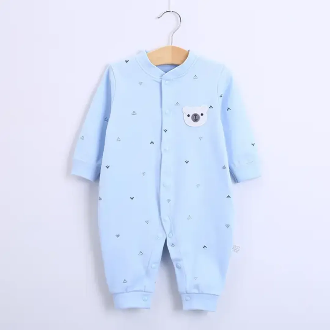 Barboteuse bébé 100% coton manches longues avec patch ours