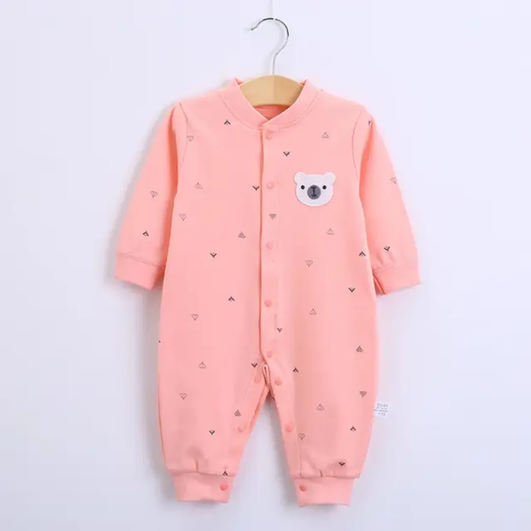 Barboteuse bébé 100% coton manches longues avec patch ours