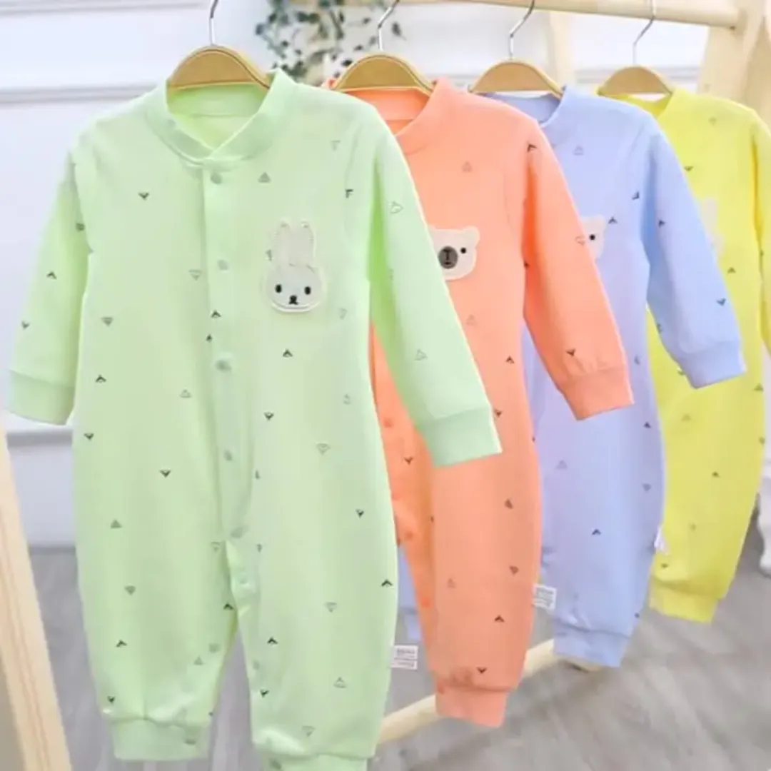 Barboteuse bébé 100% coton manches longues avec patch ours