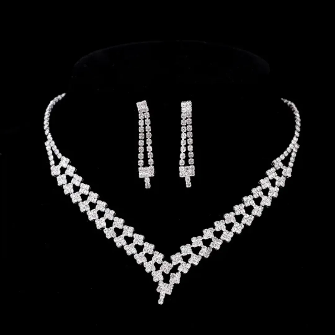 Ensemble de bijoux en laiton avec strass - Collier et boucles d'oreilles