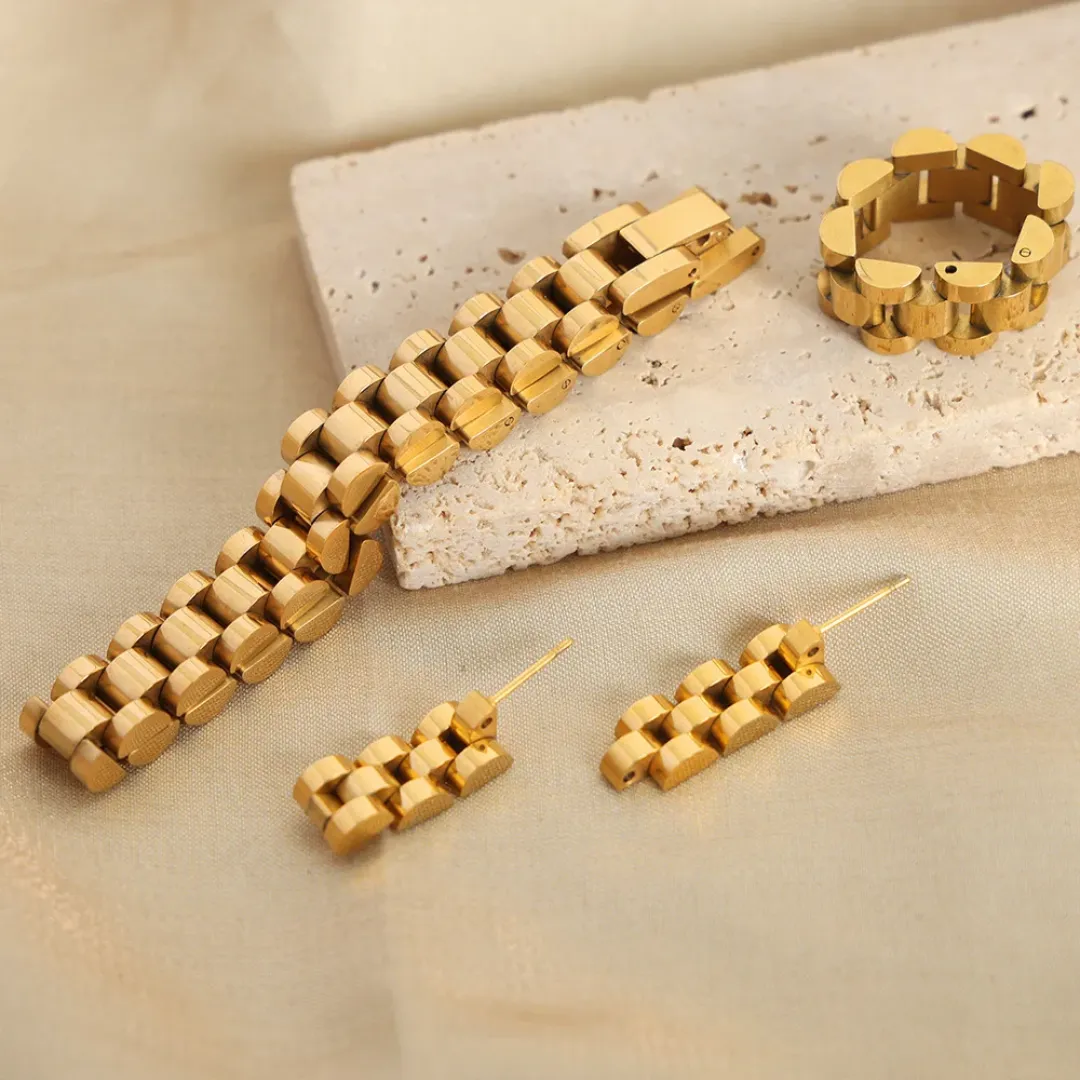 Ensemble de Bijoux Punk Plaqué Or 18k en Acier Inoxydable