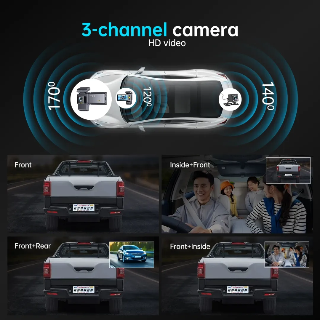 Enregistreur vidéo numérique de voiture à écran IPS Dash Cam 4K 3 canaux