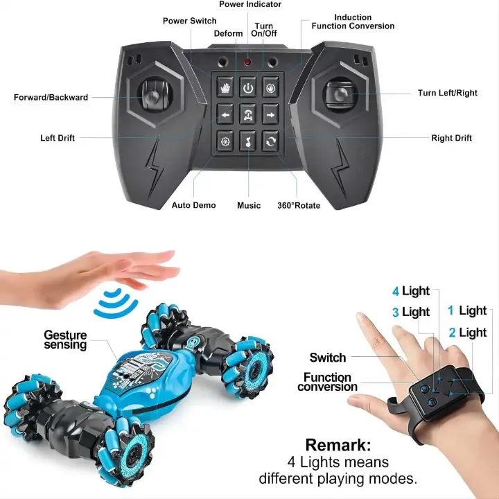 Voiture télécommandée RC avec détection de gestes et rotation 360°
