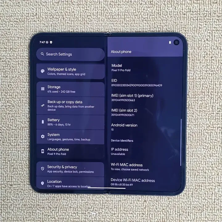 Pour Pixel 9 Pro Fold AI Déverrouiller Original US Version 5G Smartphone