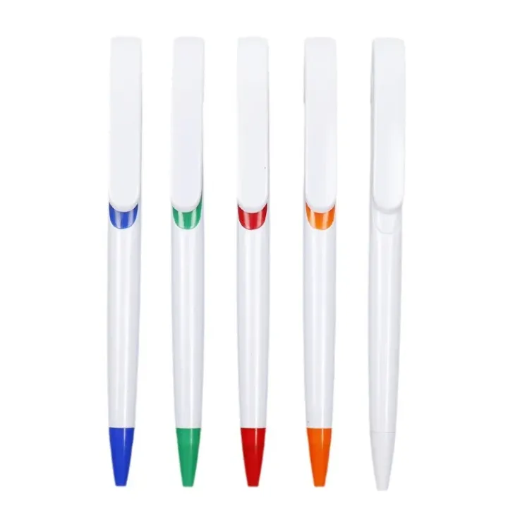 Lot de 100 Stylos Bille Publicitaires – Corps Blanc avec Clip et Bouchon Colorés – Écriture Fluide et Durable