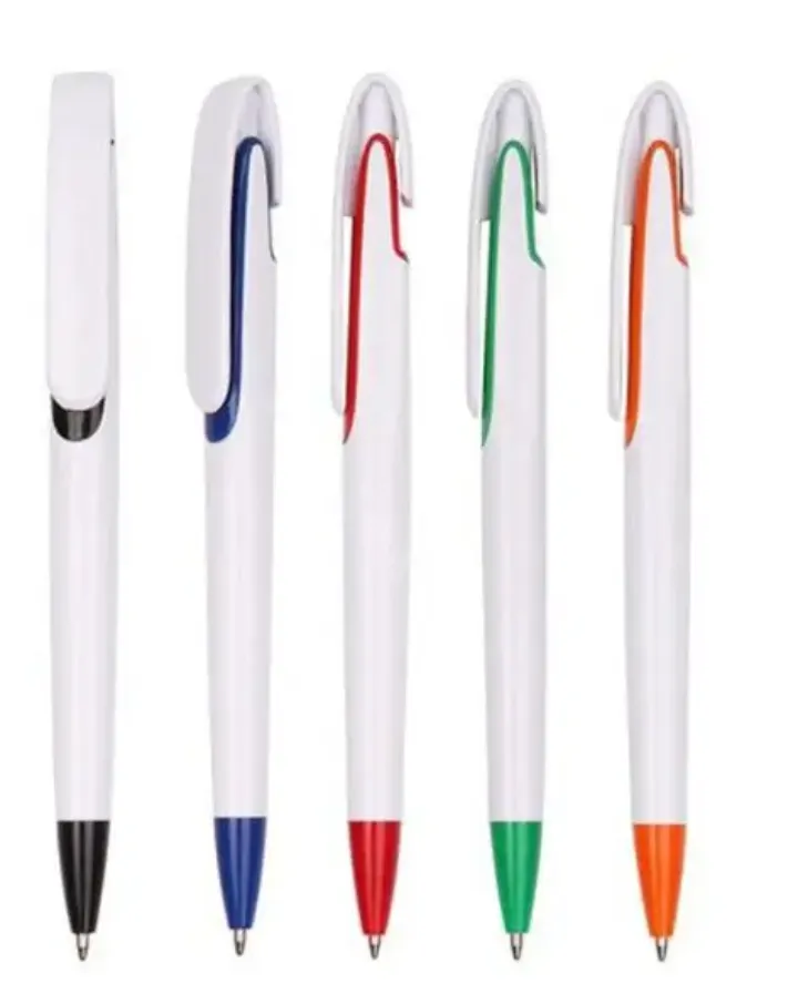 Lot de 100 Stylos Bille Publicitaires – Corps Blanc avec Clip et Bouchon Colorés – Écriture Fluide et Durable