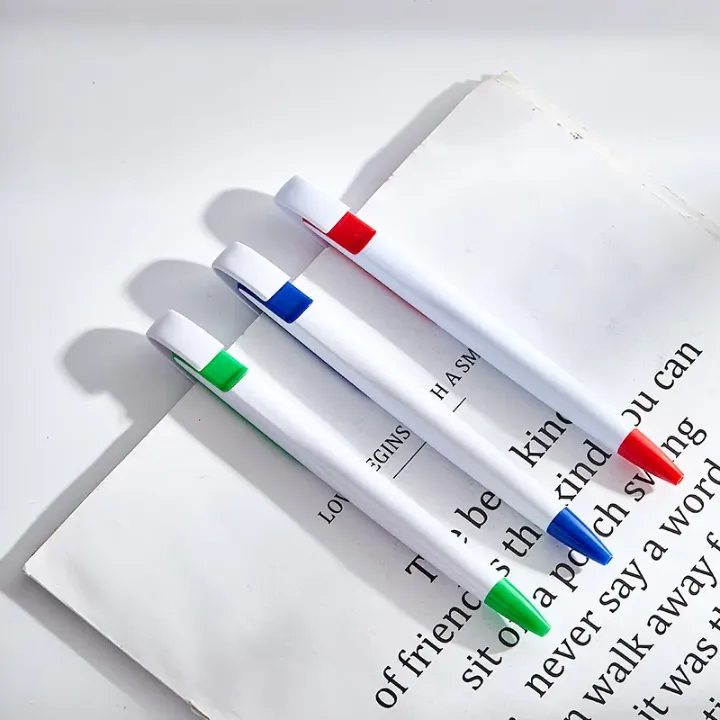 Lot de 100 Stylos Bille Publicitaires – Corps Blanc avec Clip et Bouchon Colorés – Écriture Fluide et Durable