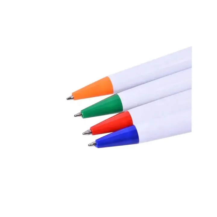Lot de 100 Stylos Bille Publicitaires – Corps Blanc avec Clip et Bouchon Colorés – Écriture Fluide et Durable