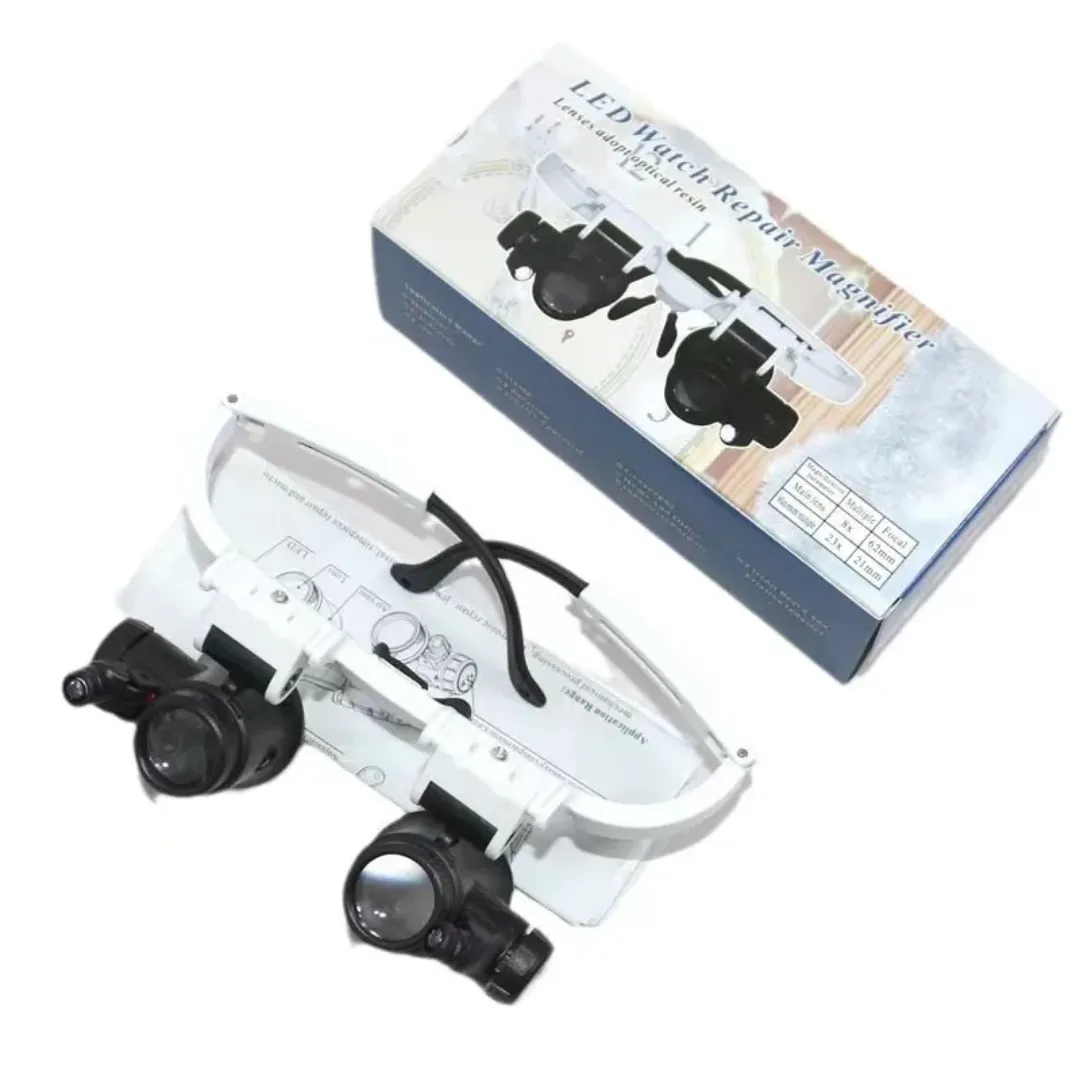 Loupe LED illuminée 8x 15x 23x avec bandeau pour bijoutier et horloger