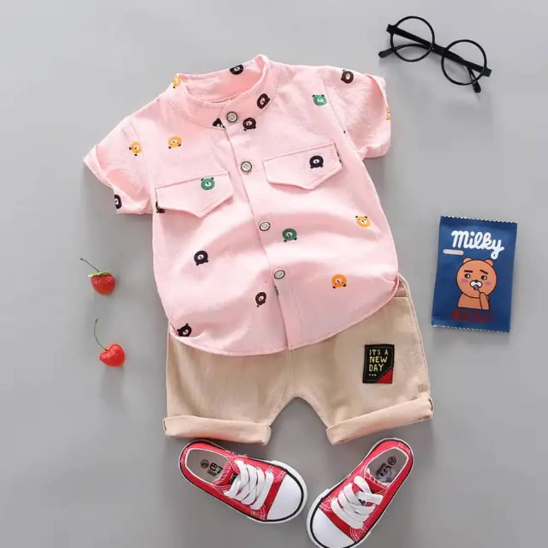 Ensemble été enfant 2 pièces – Chemise imprimée + short en coton – Garçons et filles de 2 à 4 ans