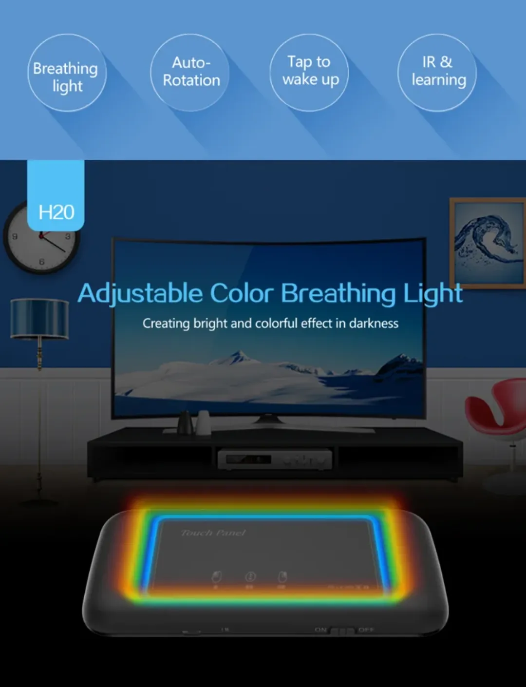 Mini-clavier rétroéclairé H20 avec pavé tactile plein écran arrière 2.4G