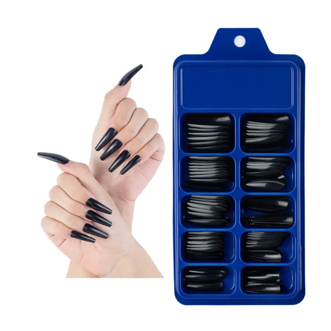 100 Pièces Faux Ongles Couleur Unie Mat Acrylique Ballerine