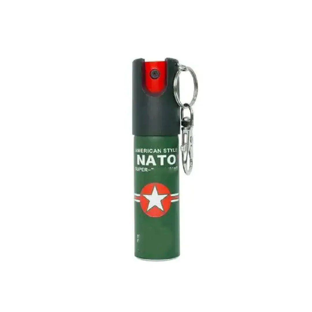 40ml KP Tactical Women's NATO Spray Porte-clés en acier inoxydable Marquage UV Colorant Produit promotionnel d'autodéfense