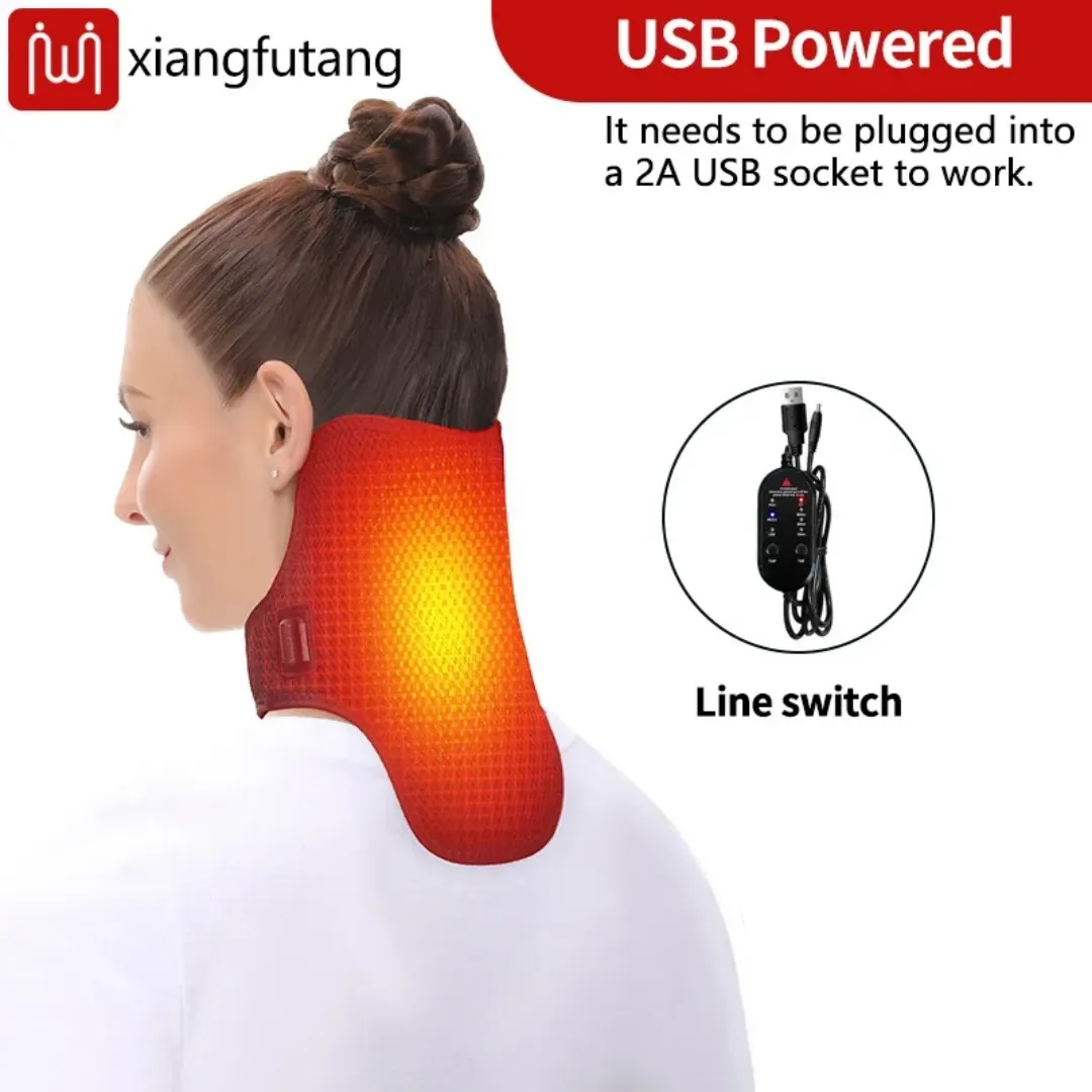 Ceinture De Protection De Cou Chauffante Électrique En Céramique Noire Avec Trois Niveaux De Température Réglables