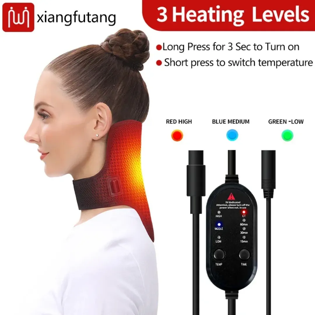 Ceinture De Protection De Cou Chauffante Électrique En Céramique Noire Avec Trois Niveaux De Température Réglables