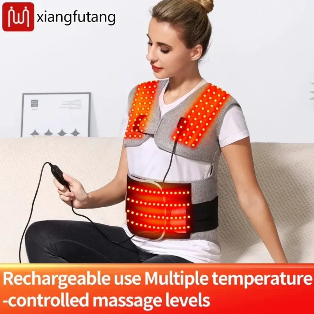 Gilet de massage chauffant à la lumière rouge pour le soulagement des maux de dos alimenté par USB avec fonction musicale