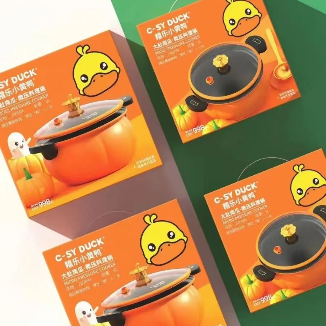 8L Marmite à Micro-Pression Multifonction 8L en Fonte Antiadhésive Forme Citrouille avec Revêtement en Pierre de Blé