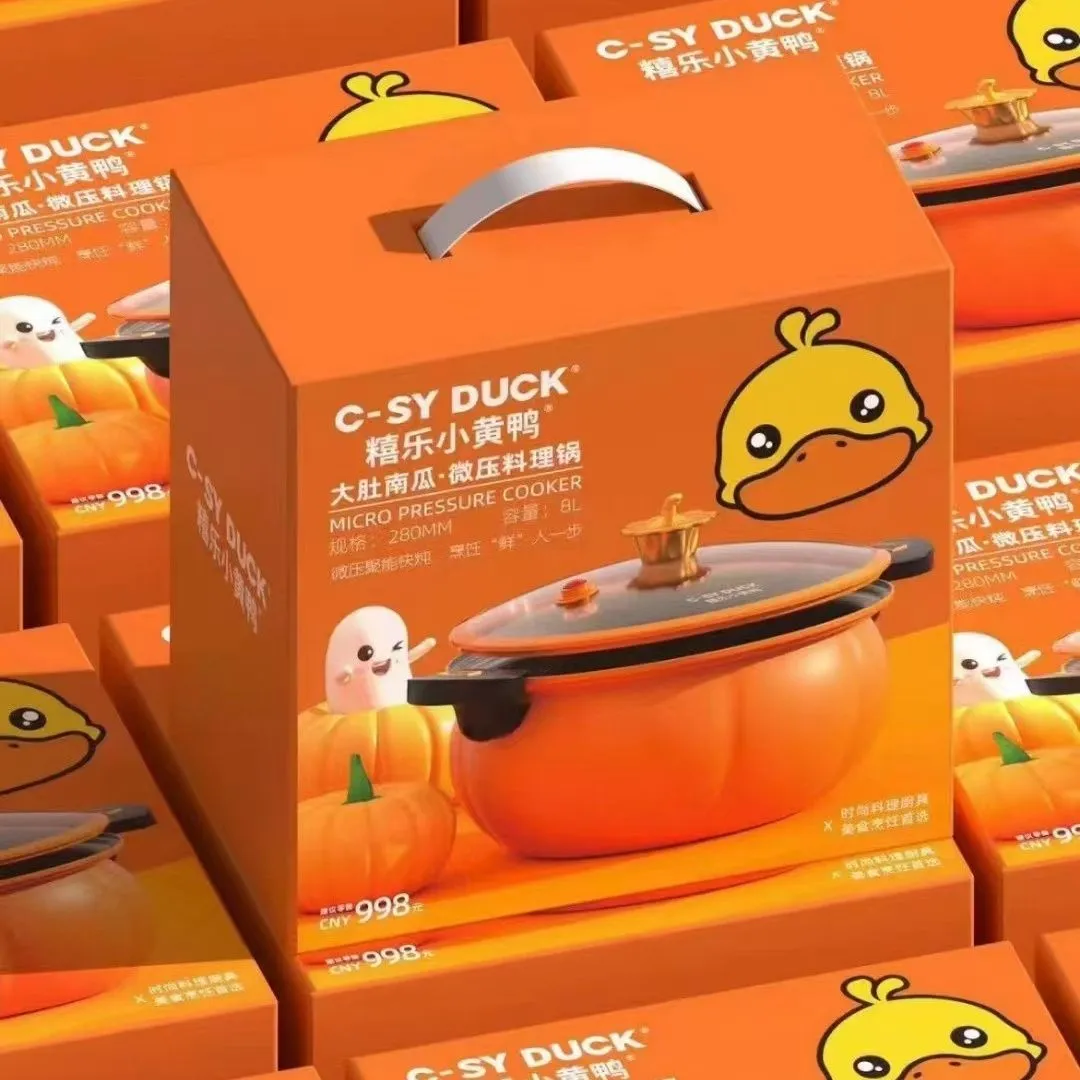 8L Marmite à Micro-Pression Multifonction 8L en Fonte Antiadhésive Forme Citrouille avec Revêtement en Pierre de Blé