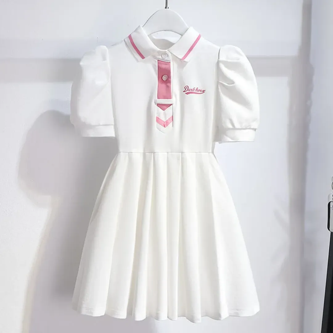 Robe d'Été pour Fille ANSZKTN Style Tendance à Manches Bouffantes Robe Polo Preppy