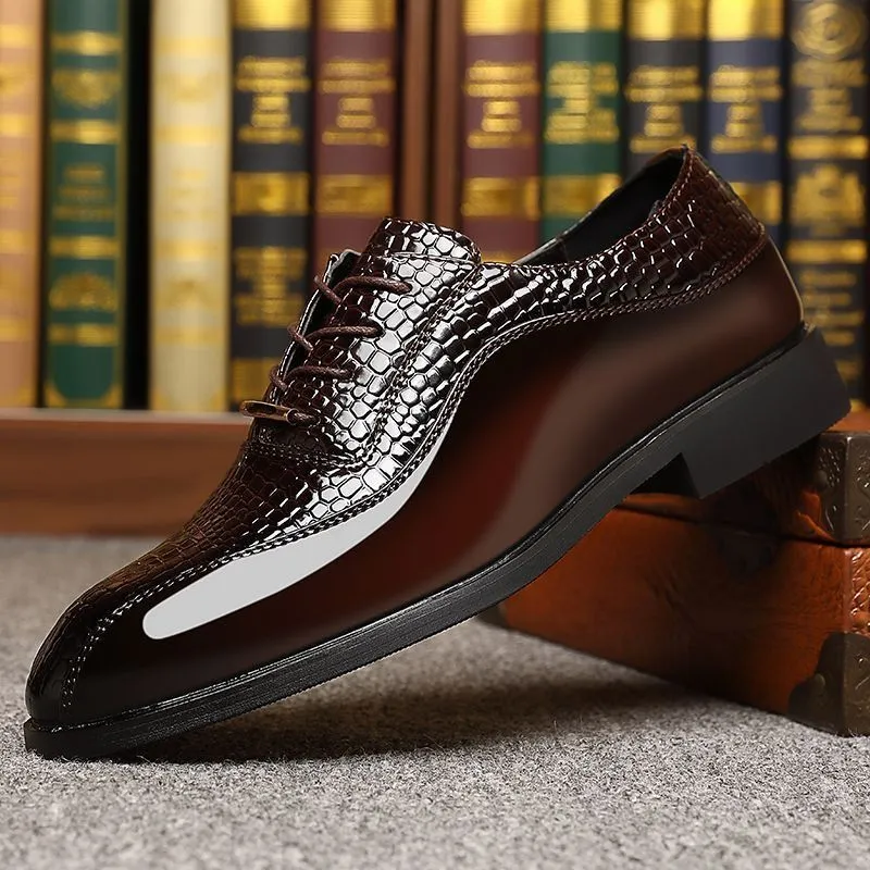 Chaussures Habillées Homme en Cuir Verni – Style Coréen, Design Croco, Business & Soirée – Rehausse Intérieure Disponible