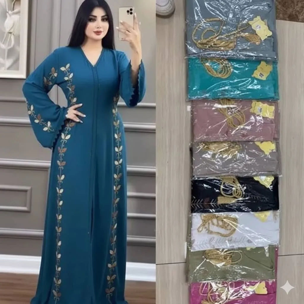 Abaya femme élégante noire brodée – Robe longue arabe chic pour occasions et quotidien