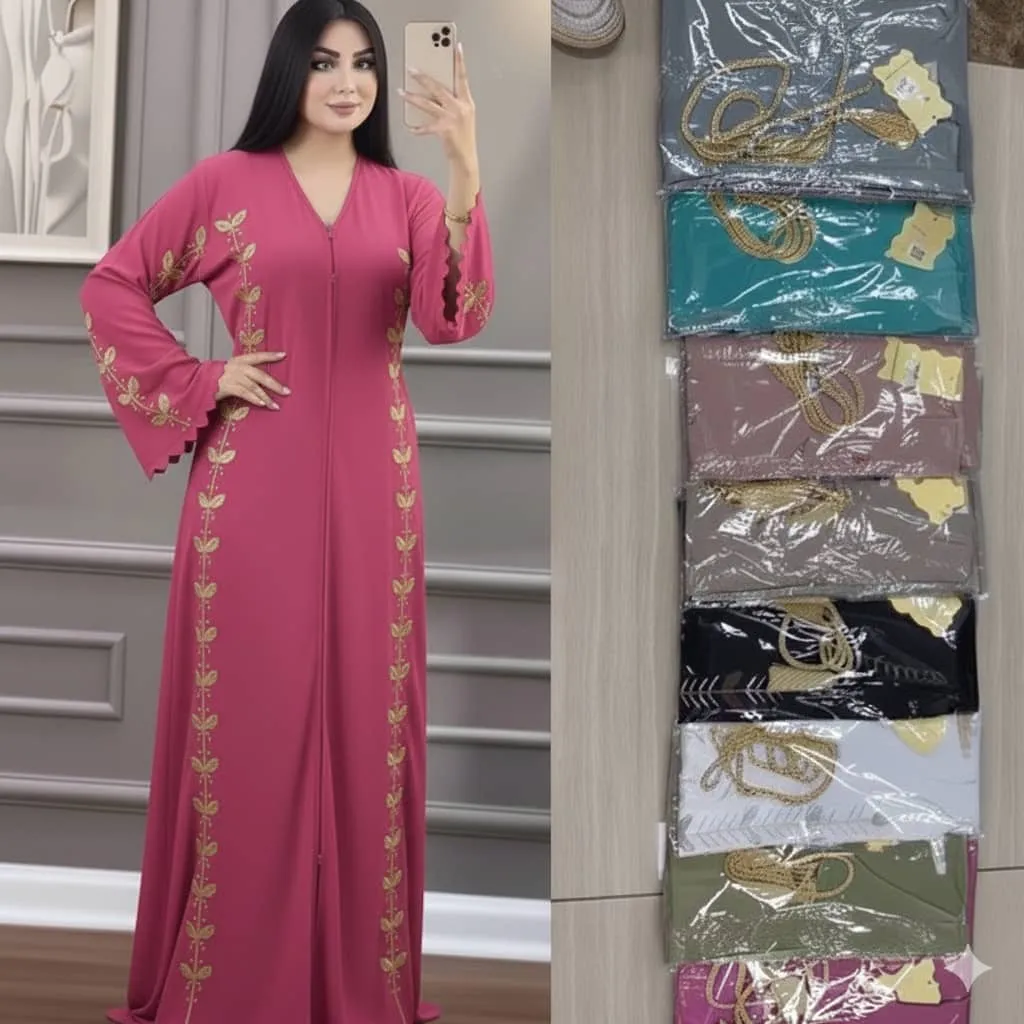 Abaya femme élégante noire brodée – Robe longue arabe chic pour occasions et quotidien
